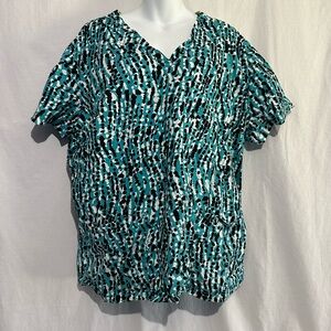 Landau Teal & Black Leopard Print Scrub Top Women’s Size 4X